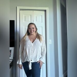 Tribal Cream Tie-Front Button Blouse – Size XL – NEW with Tags